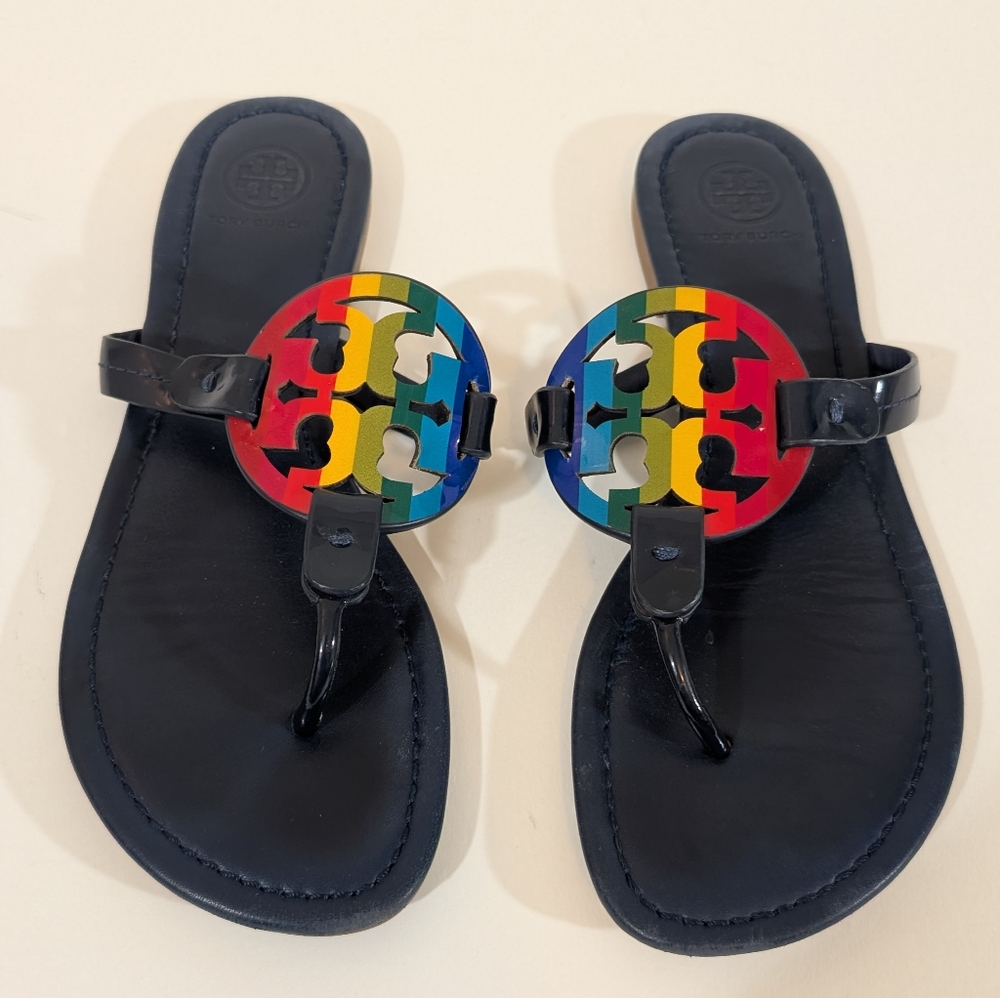 Tory Burch Miller Sandal Thong Rainbow Women's Navy Blue